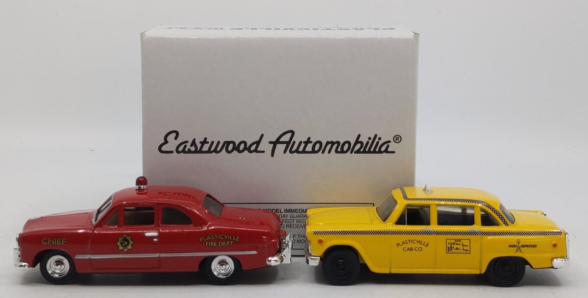 Eastwood 344000 1:43 Plasticville Die-Cast Fire Chief Car & Taxi (Set of 2) LN/Box