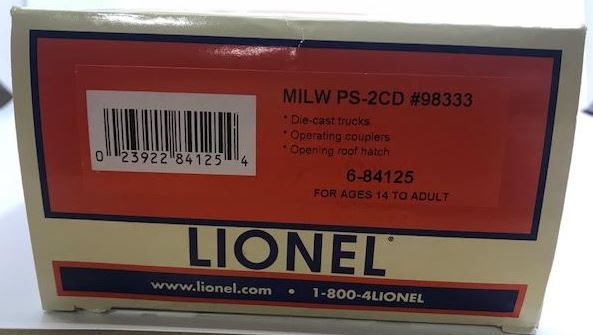 Lionel 6-84125 O Gauge Milwaukee PS-2CD Covered Hopper #98333 LN/Box