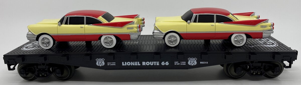 Lionel 6-17536 O Gauge Route 66 Flatcar w/ 2 Luxury Coupes LN/Box