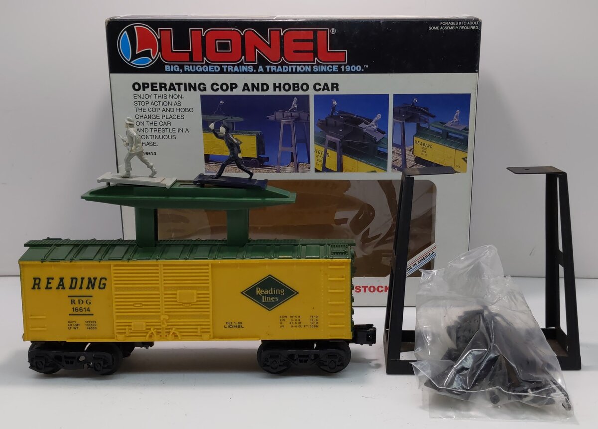 Lionel 6-16614 O Gauge Reading Operating Cop and Hobo Boxcar LN/Box