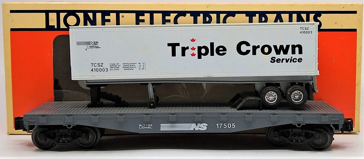 Lionel 6-17505 O Norfolk Southern Flatcar with Triple Crown Trailer LN/Box