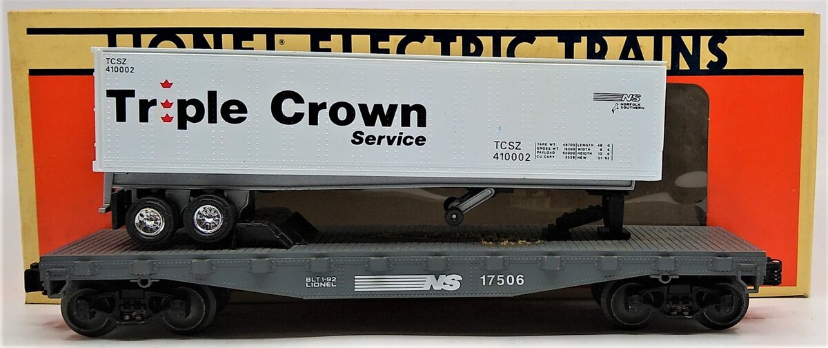 Lionel 6-17506 O Gauge NS Standard O Flatcar w/ Triple Crown Trail LN/Box