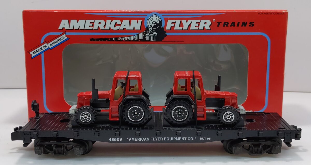 American Flyer 6-48509 S AF Equipment Co. Flatcar w/ Die-Cast Farm Tractors EX/Box