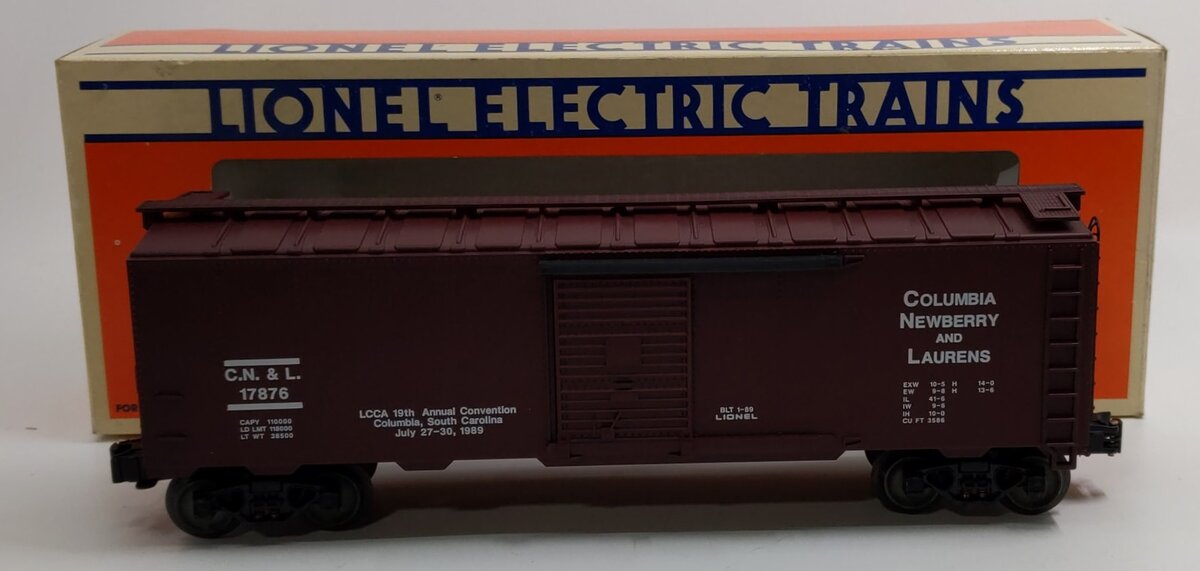 Lionel 6-17876 O Gauge LCCA 1989 Columbia, Newberry & Laurens Convention Box Car LN/Box