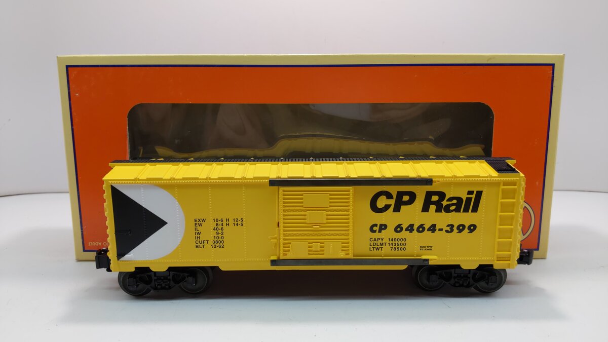Lionel 6-29252 O Gauge Canadian Pacific Rail Yellow Boxcar #6464-399 LN/Box