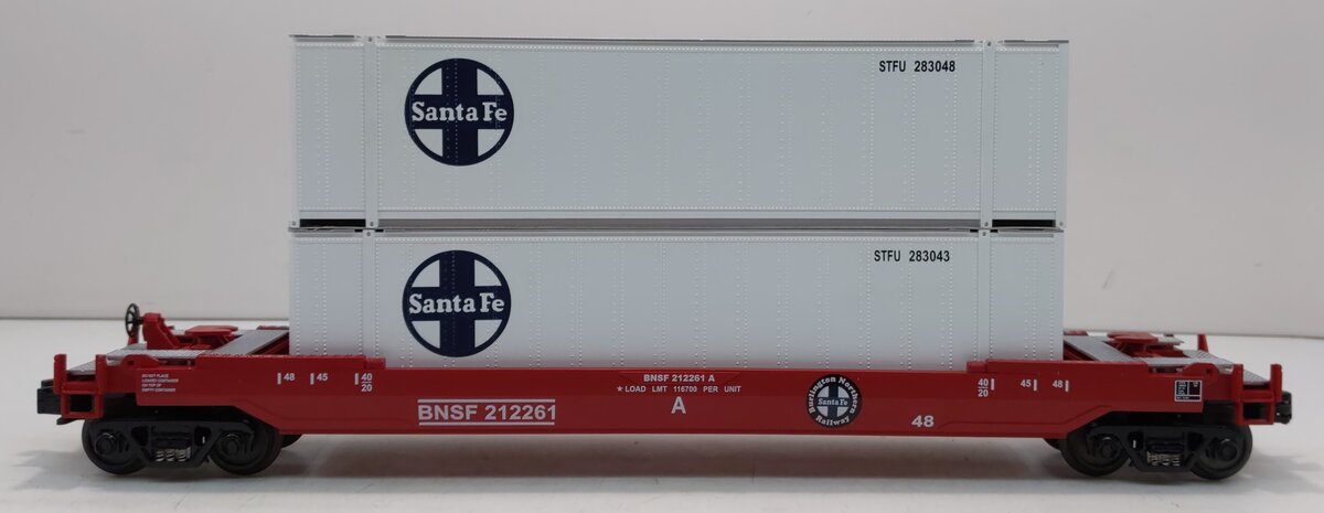 MTH 30-7644 O Gauge BNSF Husky-Stack Car with Containers #212261 LN/Box
