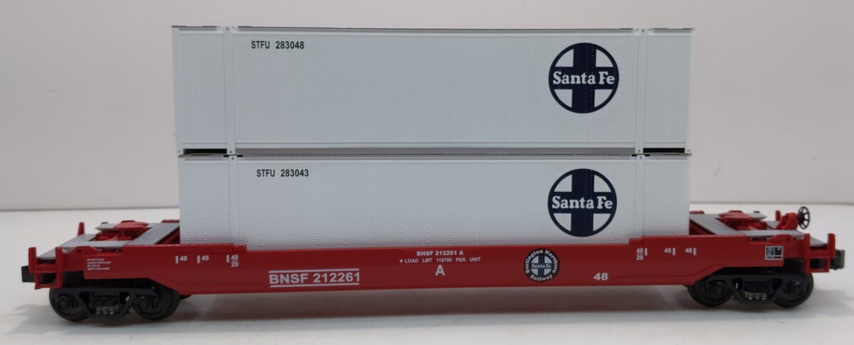 MTH 30-7644 O Gauge BNSF Husky-Stack Car with Containers #212261 LN/Box