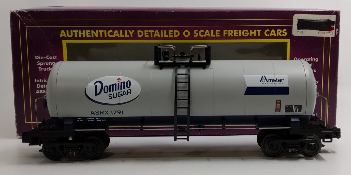 MTH 20-92012 O Gauge Domino Sugar Single Dome Tank Car #1791 LN/Box