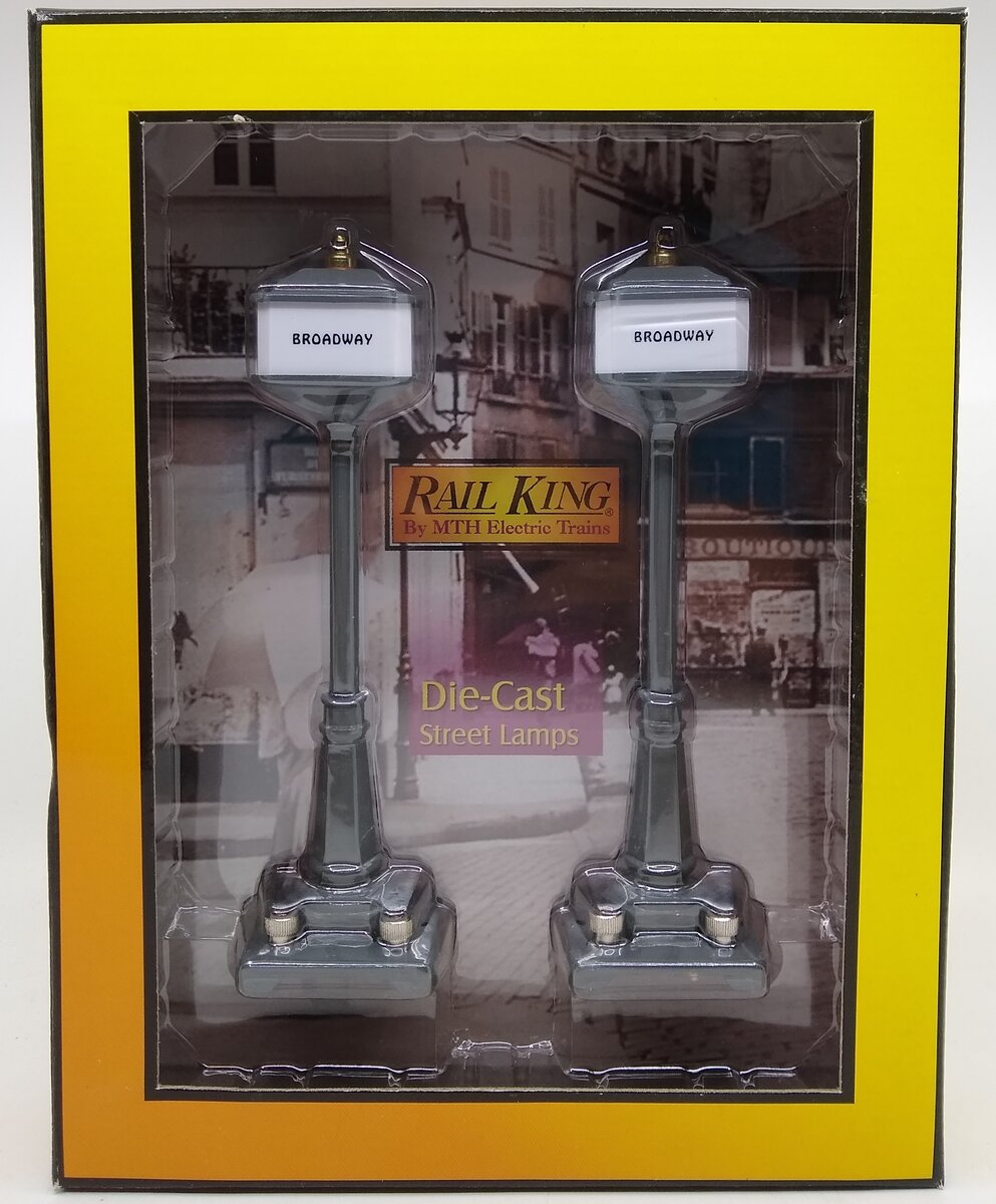 MTH 30-1068 O #57 Gray Broadway & Main Street Corner Lamp Set (Pack of 2)