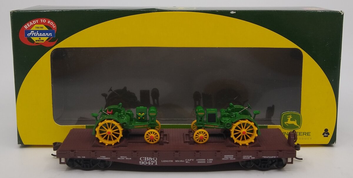 Athearn 8155 HO Scale Burlington 40' Flat Car w/ Waterloo Boy Tractors #90471 LN/Box