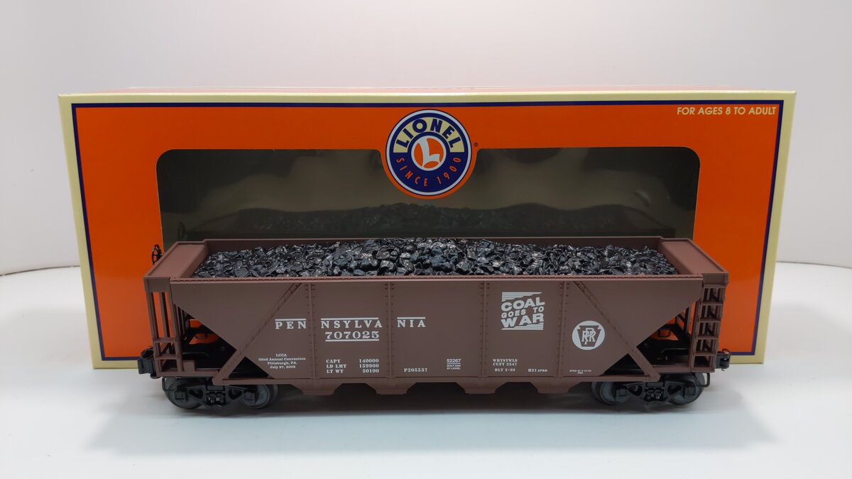 Lionel 6-52267 O 2002 PRR Coal Goes to War 4-Bay Hopper #707025 NIB