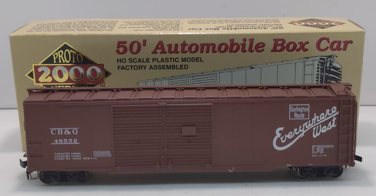 Proto 2000 48552 HO Scale CB&Q 50' Automobile Box Car w/End Doors LN/Box