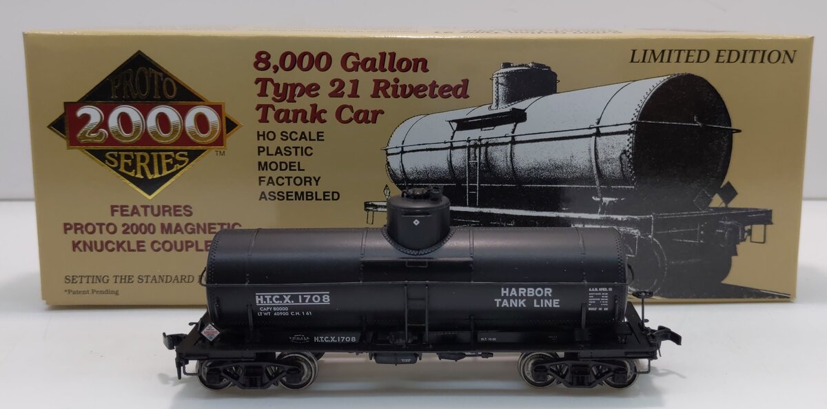 Proto 2000 1708 HO Harbor 8,000 Gallon Type 21 Riveted Tank Car LN/Box