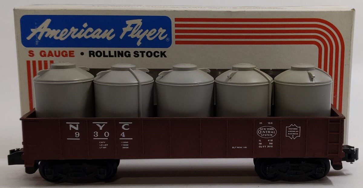 American Flyer 4-9304 S Scale New York Central Gondola w/Canisters #9304 NIB