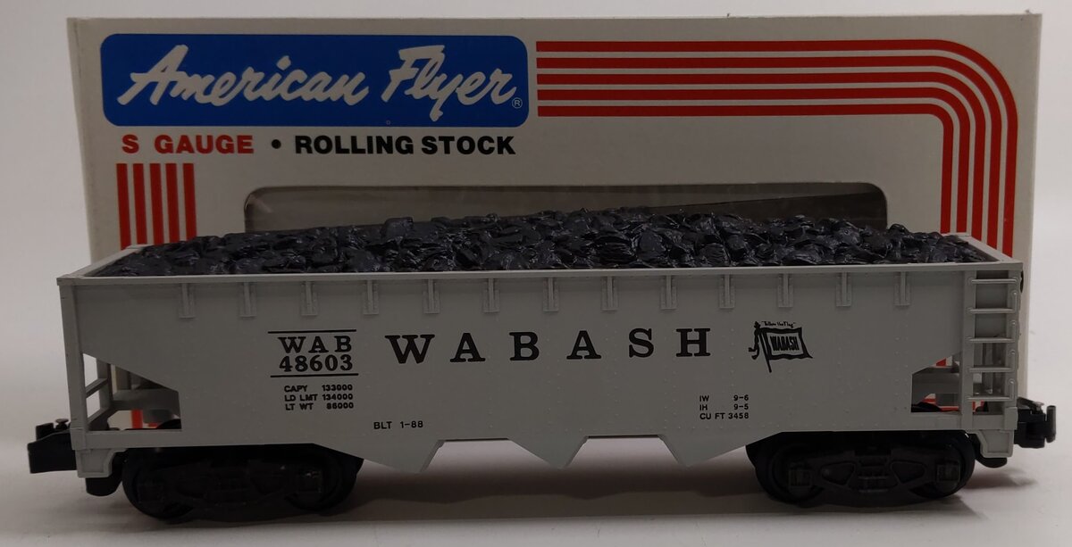American Flyer 6-48603 S Gauge Wabash 3-Bay Hopper w/ Coal Load #48603 LN/Box