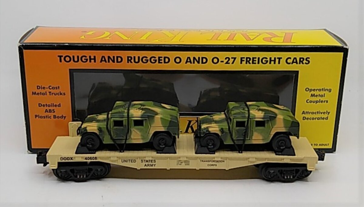 MTH 30-76036 O Gauge Army Flatcar #40608 w/ 2 Humvee's LN/Box