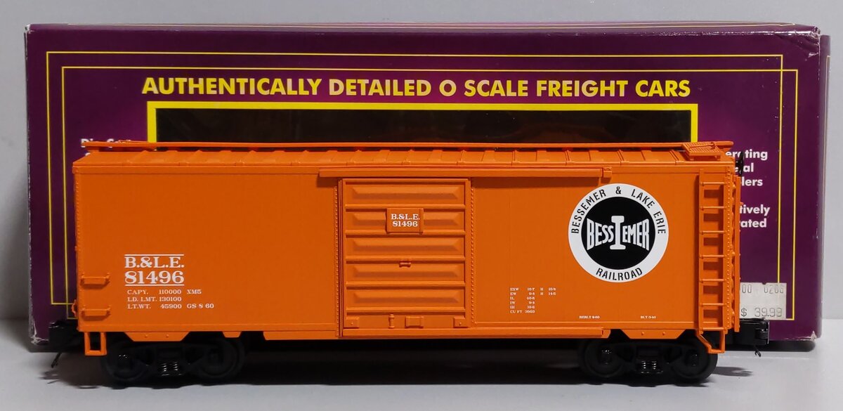 MTH 20-93253 O Gauge Bessemer & Lake Erie 40' Box Car #81496 LN/Box