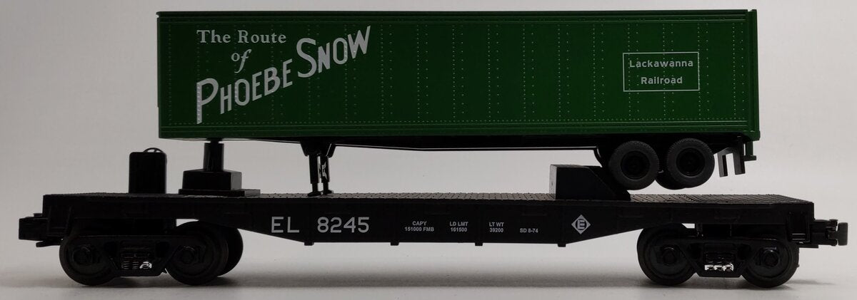 MTH 30-7683 O Gauge Erie Lackawanna Flatcar w/Trailer LN/Box