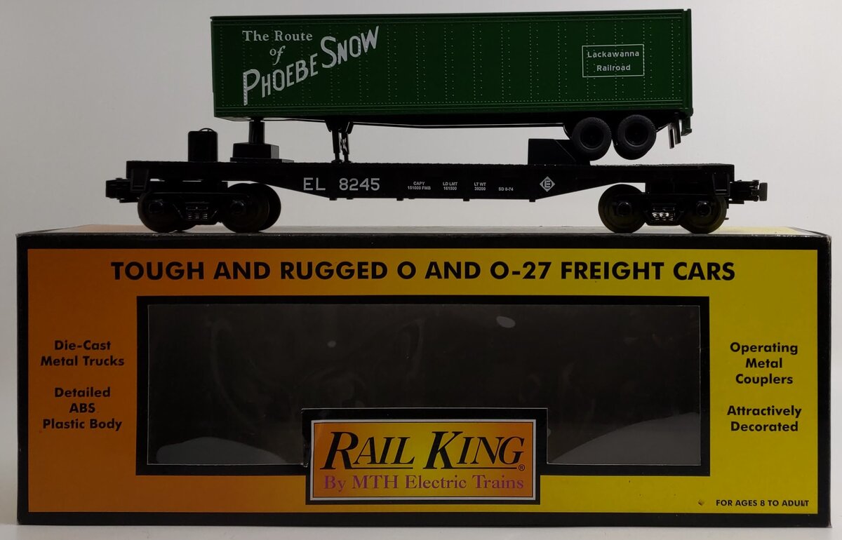 MTH 30-7683 O Gauge Erie Lackawanna Flatcar w/Trailer LN/Box