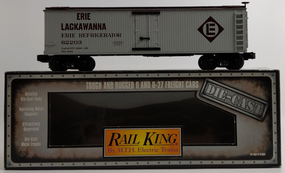 MTH 30-8601 O Gauge Erie-Lackawanna Die-Cast Reefer Car NIB