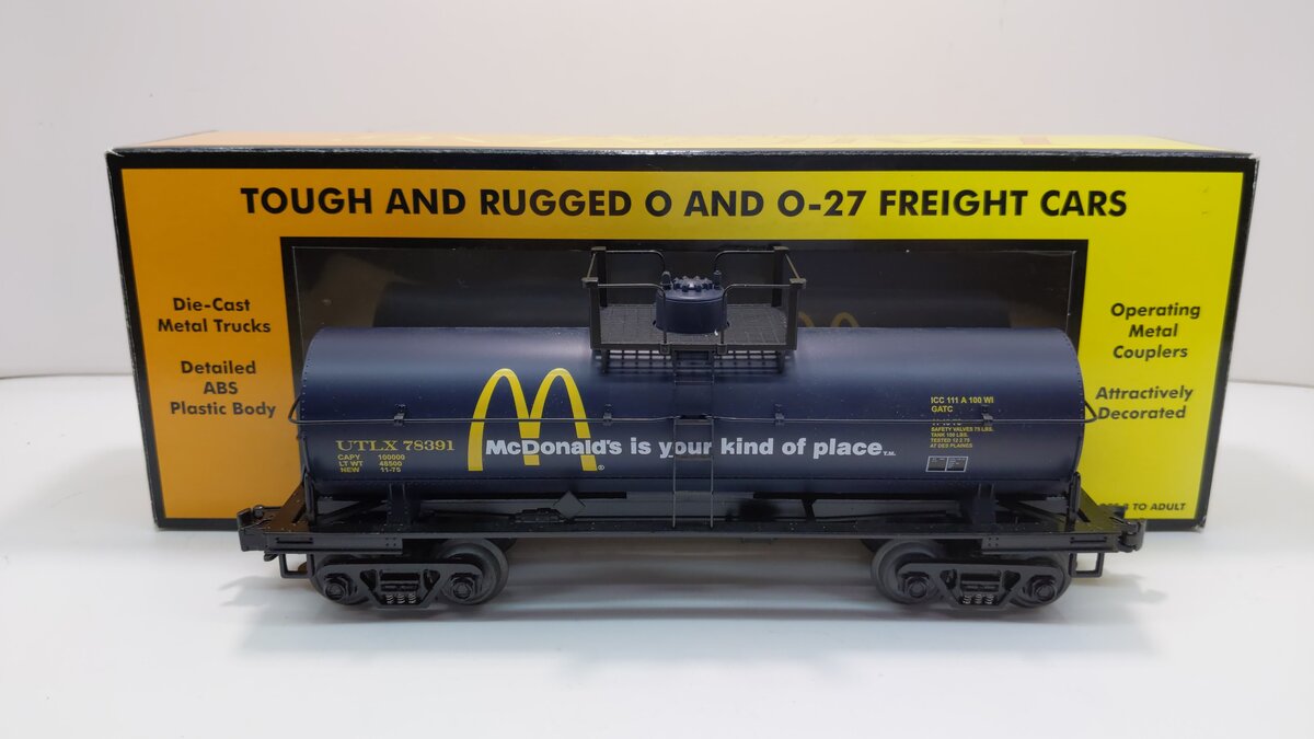 MTH 30-7327 O Gauge McDonalds Black Single Dome Tank Car #78391 NIB