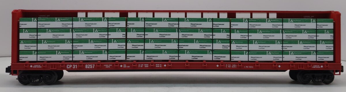MTH 20-98229 O Gauge CP Rail Center I-Beam Flatcar w/Lumber Load NIB