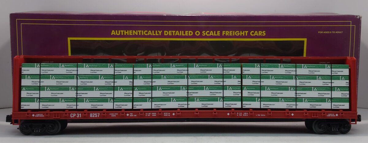 MTH 20-98229 O Gauge CP Rail Center I-Beam Flatcar w/Lumber Load NIB