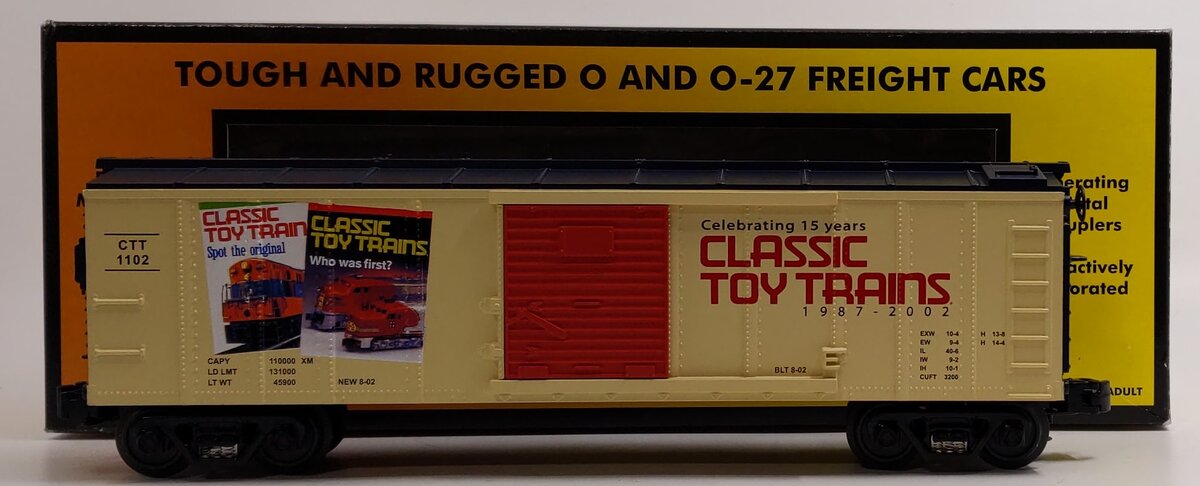 MTH 30-74050 O Gauge Classic Toy Trains-15th Anniversary Box Car #1102 LN/Box