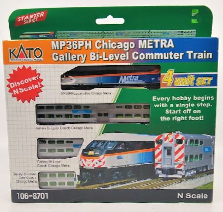 Kato 106-8701 N Scale Chicago Metra MP36PH Bi-Level Commuter Train
