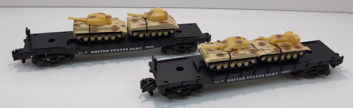 American Flyer 6-48507 S US Army Flatcars with Tanks (Set of 2) NIB