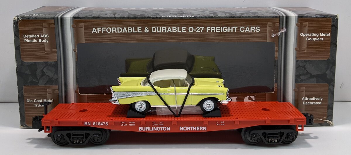 MTH 33-7604 O Gauge Burlington Flat w/1957 Chevy LN/Box