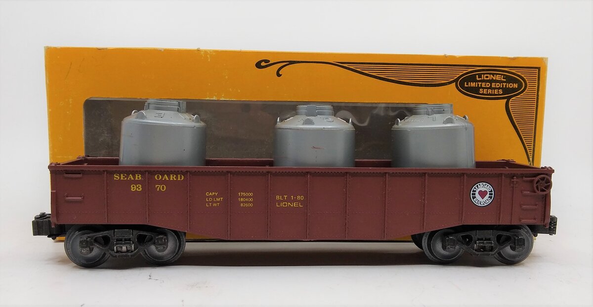 Lionel 6-9370 O Seaboard coast Line Gondola w/ Canisters LN/Box
