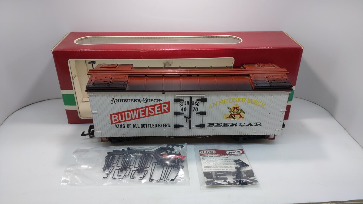 LGB 4070 G Scale Budweiser Woodside Reefer Car #4070 LN/Box