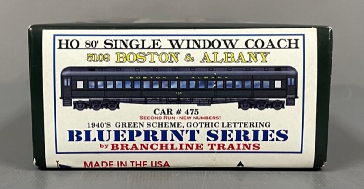 Branchline Trains 5109 HO 80' Boston & Albany Single Window Coach Car # 484 Kit