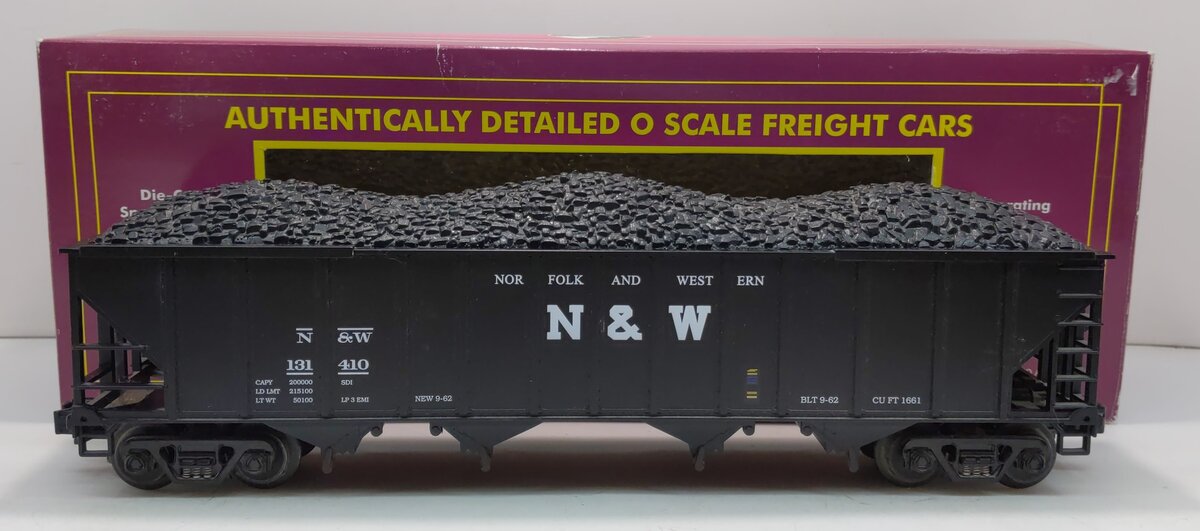 MTH 20-97408 O Norfolk & Western 4-Bay Hopper w/ Coal Load #131410 LN/Box