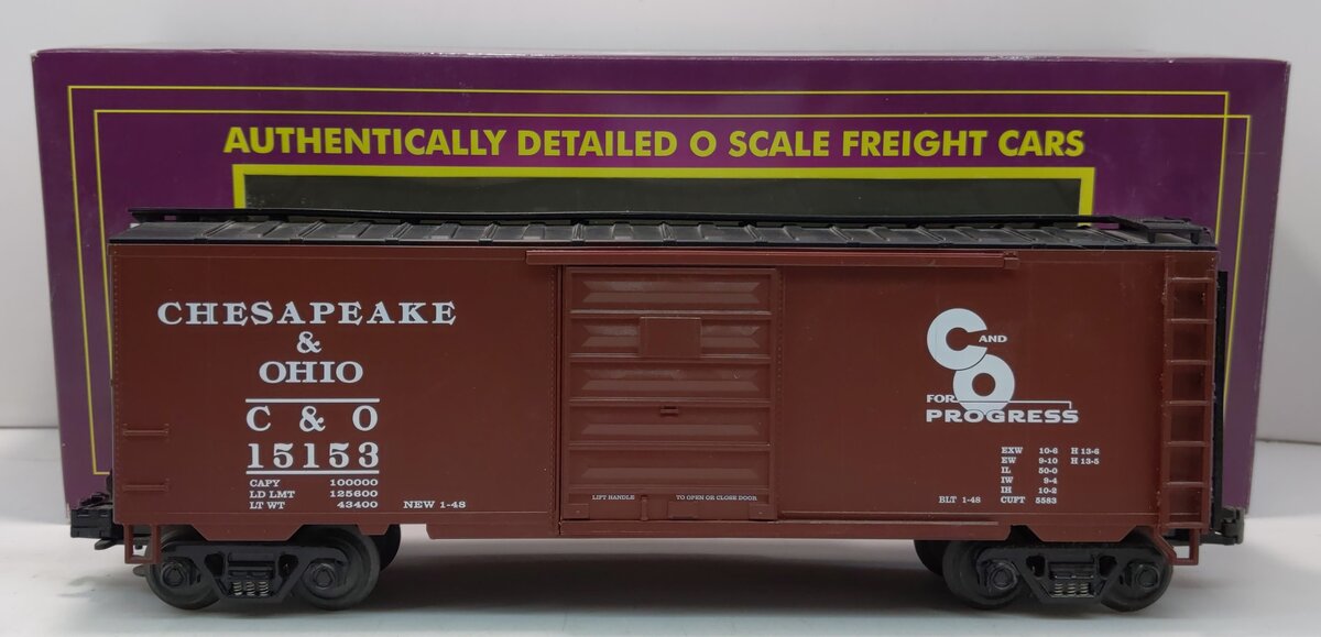 MTH 20-90015A O Gauge Chesapeake & Ohio 40' Single Door Boxcar #15153 LN/Box