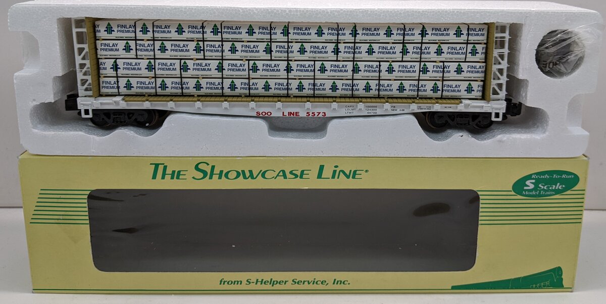 S-Helper 00336 S Gauge SOO Line Bulkhead Flatcar w/ Lumber Load #5573 LN/Box