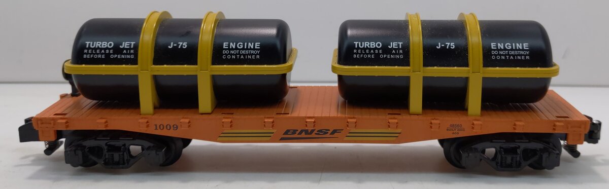 American Flyer 6-48560 S BNSF Flatcar w/Turbo Engine Load #1009 LN/Box
