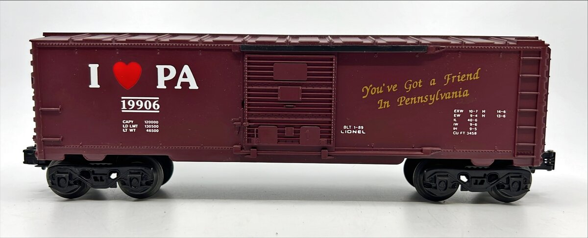 Lionel 6-19906 O Gauge I Love Pennsylvania Boxcar EX/Box