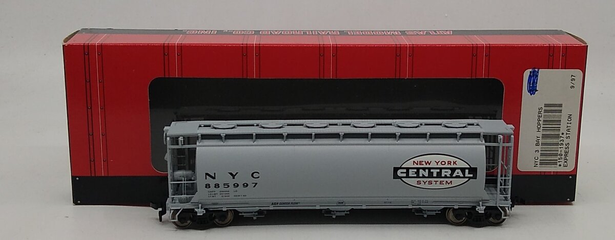 Atlas 1937-3 HO Scale NYC ACF 3-Bay Cylindrical Hopper #885997 LN/Box