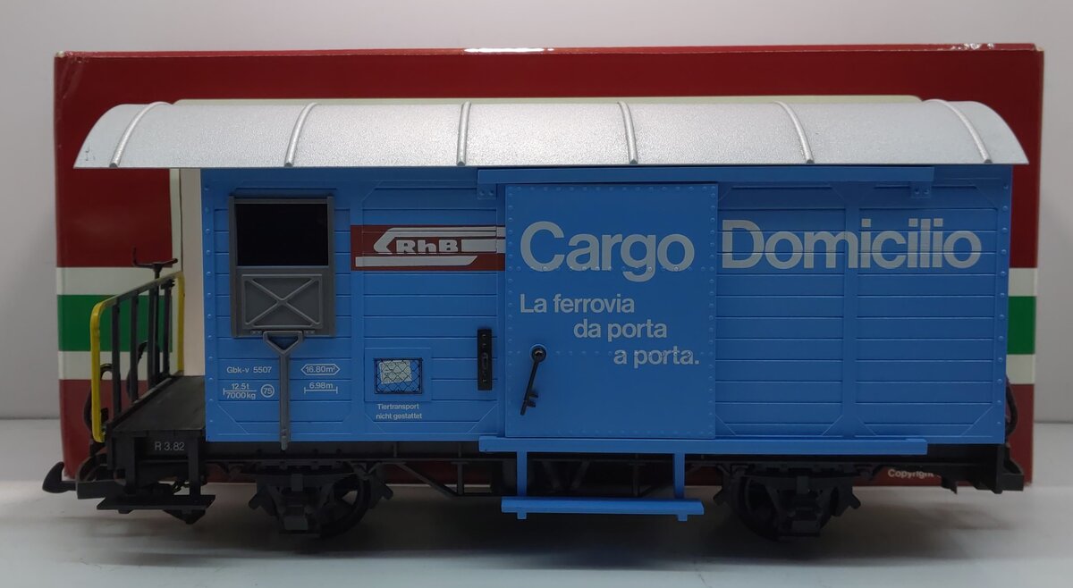 LGB 4127 G Scale Rhaetian Railway (RhB) Cargo Domizil Boxcar w/Plastic Wheels EX/Box