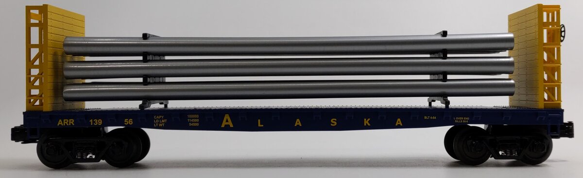 MTH 30-76088 O Gauge Alaska Bulkhead Flatcar with Pipe Load NIB