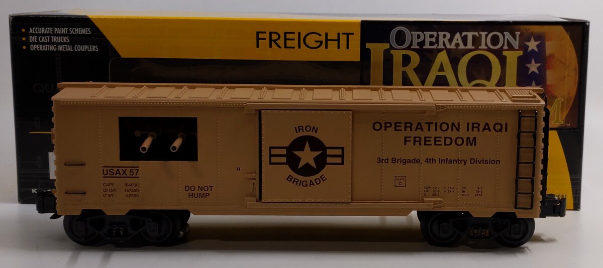 K-Line K641-8018 O Gauge Operation Iraqi Freedom Boxcar w/Machine Guns & Sound LN/Box
