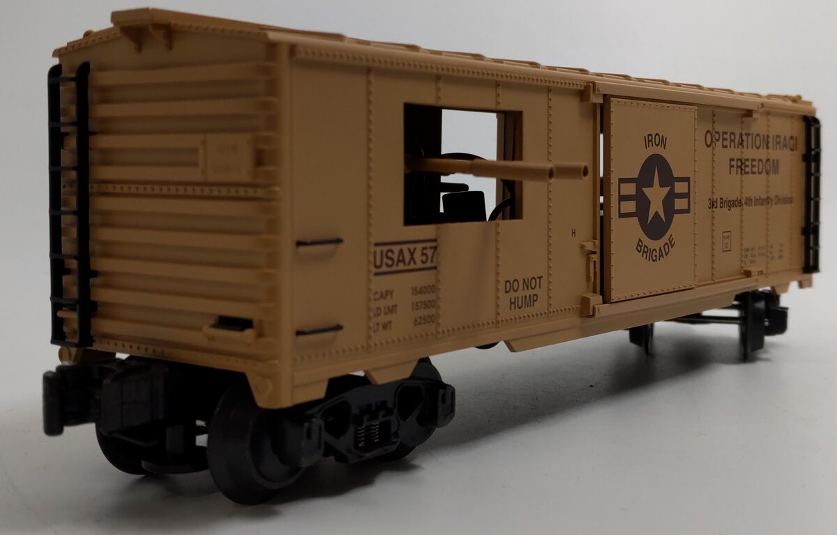 K-Line K641-8018 O Gauge Operation Iraqi Freedom Boxcar w/Machine Guns & Sound LN/Box