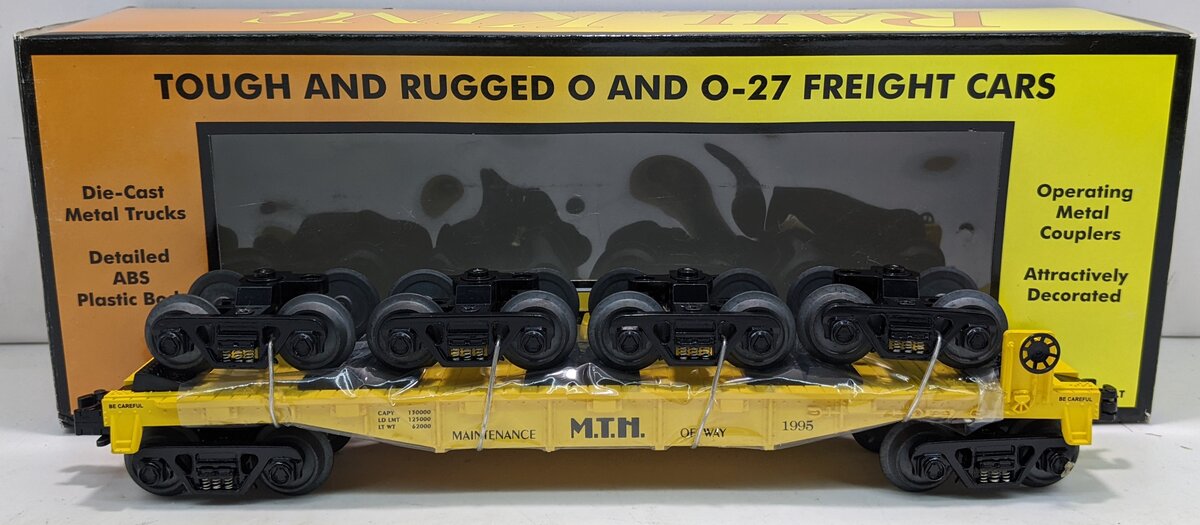 MTH 30-7669 O Gauge Transport Flatcar w/ 4 Freight Trucks #1995 LN/Box
