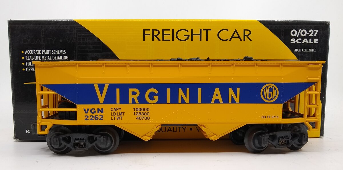 K-Line K621-44633 O Gauge Virginian Hopper w/Coal Load #2262 LN/Box
