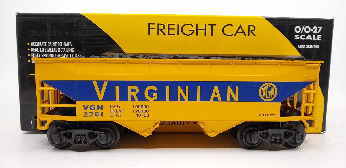K-Line K621-44632 O Gauge Virginian Hopper w/Coal Load #2261 LN/Box