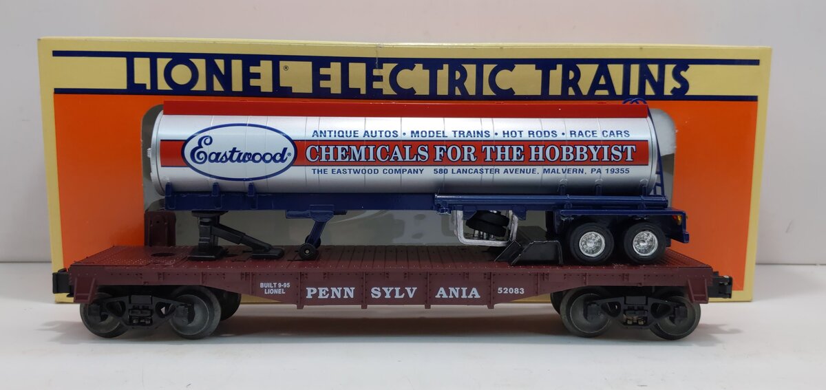 Lionel 6-52083 O Gauge Pennsylvania Flatcar w/ Eastwood Chemicals Tanker LN/Box