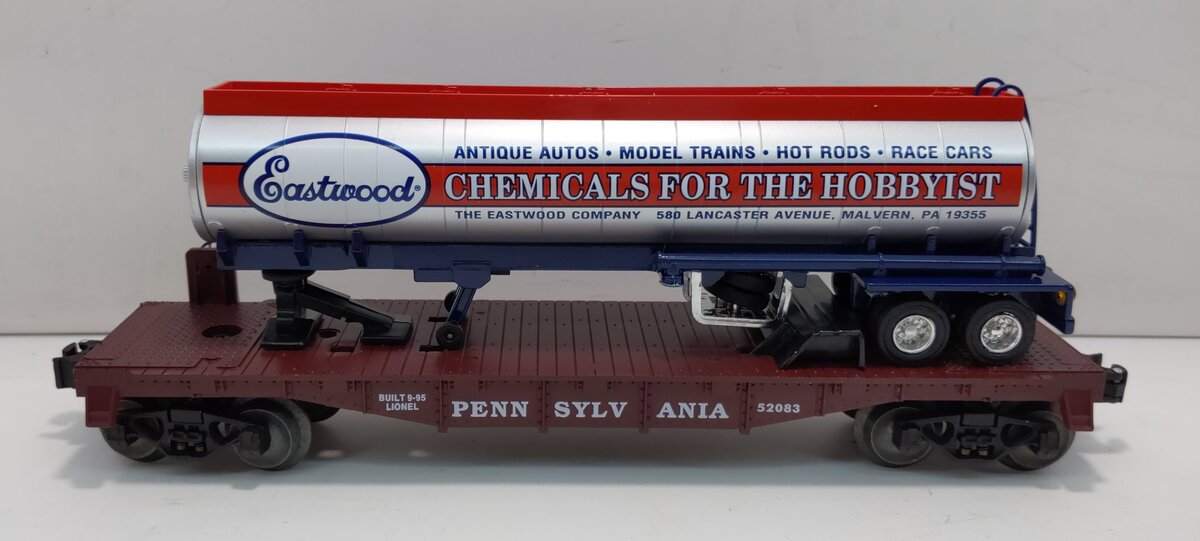 Lionel 6-52083 O Gauge Pennsylvania Flatcar w/ Eastwood Chemicals Tanker LN/Box