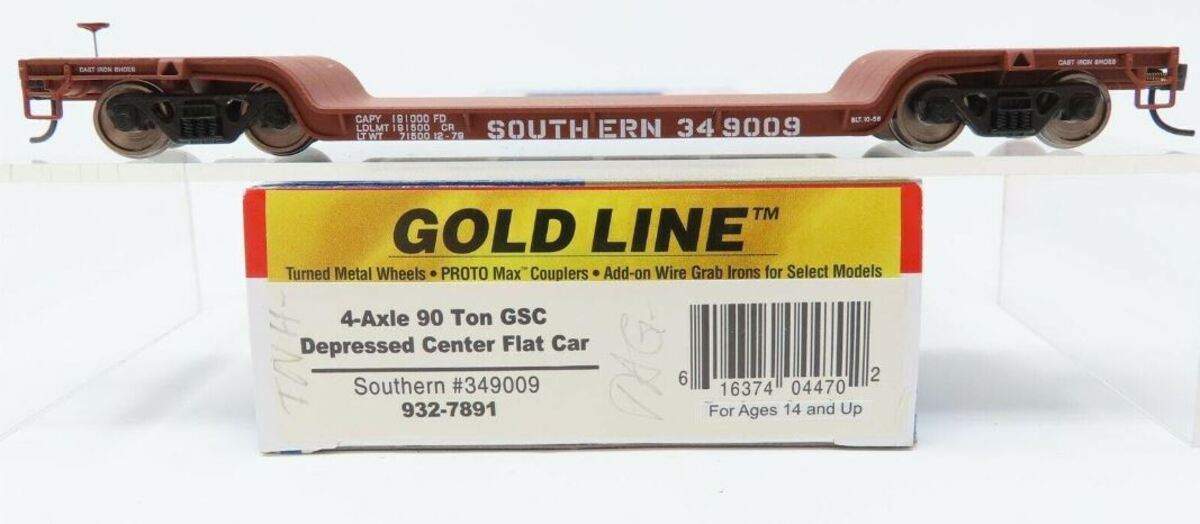 Walthers 932-7891 HO Southern Gold Line Depressed Center Flat Car #349009 NIB